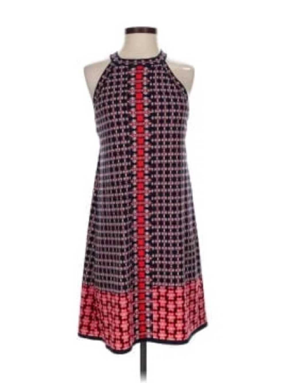 Max Studio blue and red geometric print halter shift dress size M